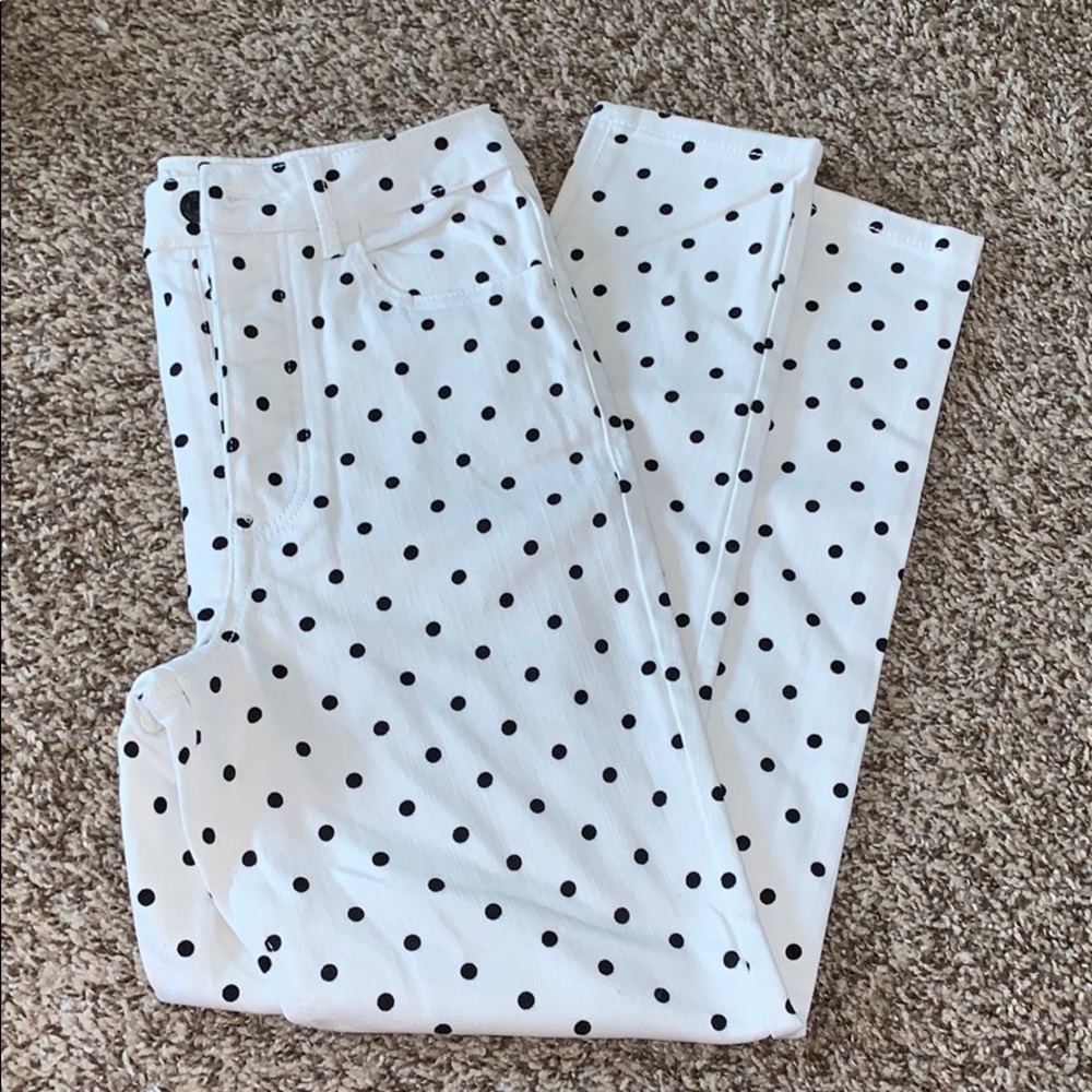 Forever 21 white polka dot skinny jeans